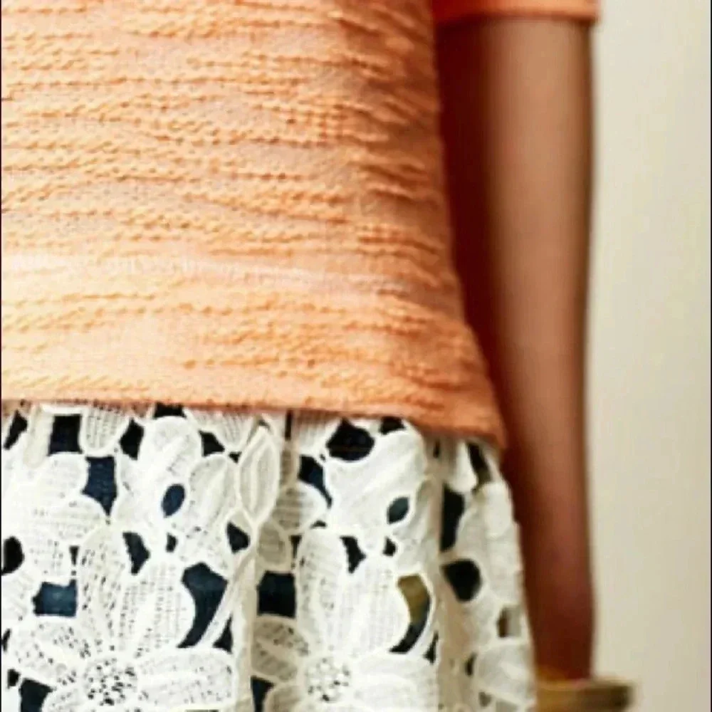 Anthropologie Sunday in Brooklyn lace hem sweater peach pull over top medium